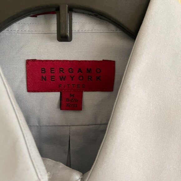 Bergamo New York Mens Fitted Light Gray Button-Down Shirt M 15.5 - Picture 3 of 6